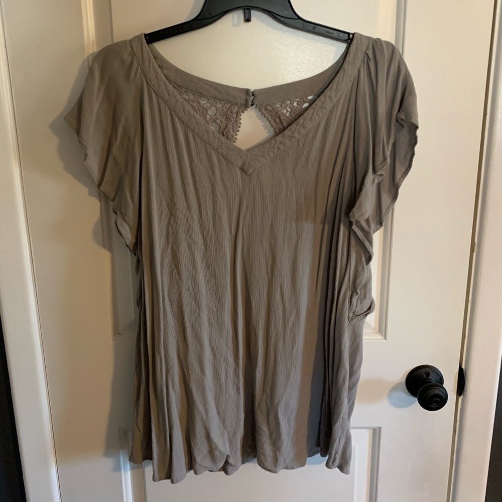 Torrid Crochet Back Flutter Sleeve Top